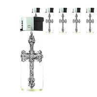 Perfection In Style Butane Refillable Electronic Lighter Set of 5 Pieces Vintage Cross Design 001