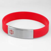 StickyJ USA Red Silicone Bracelet with Medical Tag Size Medium with Free Engraving