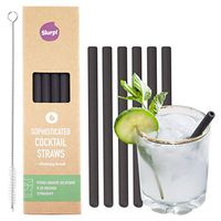 Slurp Straw 6 Pack and Cleaning Brush, 5.25-inch Short Reusable Silicone Drinking Straws or Stirrers for Cocktails, Coffee, Small Glasses and Cups - Food Grade Silicone - Midnight
