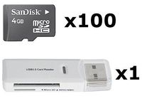 100 PACK - SanDisk 4GB MicroSD HC Memory Card SDSDQAB-004G (Bulk Packaging) LOT OF 100 with USB 2.0 MicoSD & SD Memory Card Reader 