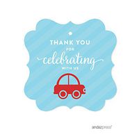 Andaz Press Birthday Fancy Frame Gift Tags, Thank You for Celebrating with Us, Car, 24-Pack, for Gifts and Party Favors