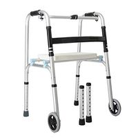 FLYSXP Walker Elderly Disabled Four-Legged Light Folding Wheeled Walker + Seat Board Rehabilitation Training Wheelchair
