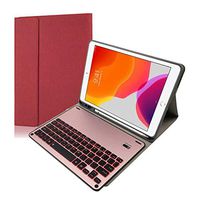 iPad 7th Generation Case, Lyperkin Leather Stand Case Smart Cover with Detachable 7 Colors Backlit Keyboard & Pencil Holder Compatible for iPad 7th Gen 10.2inch 2019