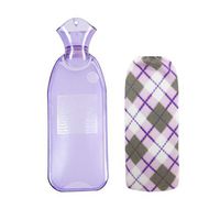 Elonglin 1L Hot Water Bottle Open Top Natural Rubber with Flano Cover Quick Pain Relief and Comfort Sleep Tall Purple