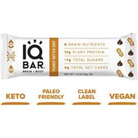 IQ BAR Brain + Body Bars, Peanut Butter Chip | Keto, Vegan | 11g Protein, 1g Sugar, 4g Net Carbs | Non-GMO, Gluten-Free, No Sugar Alcohols | 12-Count