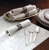 Hoffmaster 119978 Linen-Like CaterWrap Pre-Rolled Dinner Napkin and Heavyweight Cutlery, Scroll, White/Metallic (Case of 100)