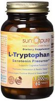 Sun Pure Premium Quality L-Tryptophan 1000mg Tablets Glass Bottle 60 Count Per Bottle - Supports Cognitive Functions - Promotes Relaxation & Stressful Sleep - Encourages Positive Mood