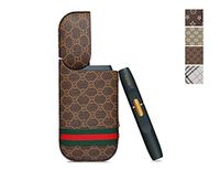 [Cover for IQOS 2.4/2.4 Plus] Electronic Cigarette PU Case Holder Pocket Charger Case Full Protective Case from Impact, Dust, Scratch (Brown-Octagonal)