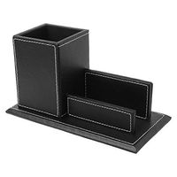 Junlinto,Multifunctional Office Desktop Decor Storage Box Leather Stationery Organizer Business Card Pen Pencils Remote Control Holder Black