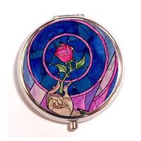 A Homim Beauty and The Beast Stained Glass Rose Fashion Custom Round Pill Box Case Medicine Vitamin Organizer as a Nice Gift