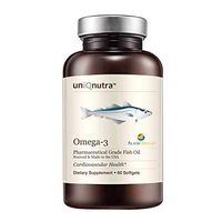 Uniqnutra Pharmaceutical Grade Fish Oil Supplement,60 Fish Gelatin softgels,1250mg Wild-Caught Alaskan Fish Oil 83% Omega-3 /Serving (Essential Fatty Acid Combination of 730mg EPA & 280 mg of DHA)