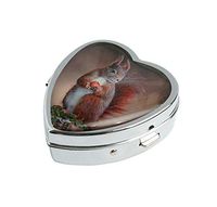 COWGOGO Red Squirrel Custom Design Fashion Silver Heart Shaped Glass Pill Case Decorative Metal Pill Box