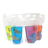 Elephant and Tiger Animal Drink Juice Stand Up Pouches with Zipper Closure for Snacks Food Smoothies Meal Bag 16oz (50)