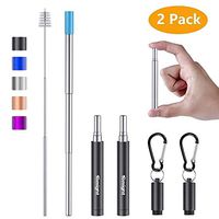 Tomight 2 Pack Telescopic Reusable Straws, Portable Stainless Steel Metal Straws with Case Cleaning Brush Carabiner Silicone Tips Keychain, Perfect for Travel, Home,Office