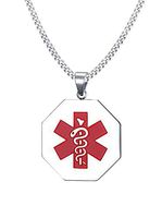 Mealguet Jewelry Free Engraving- Stainless Steel Octagon Medical Alert ID Tag Pendant Necklace with 24" Chain