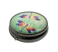 WuCong Decor Dragonflies Custom Fashion Design Glass Round Pill Case Medicine Tablet Holder Decorative Box (Gun Silver)