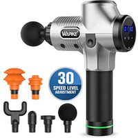 Massage Gun, Deep Muscle Relaxation Percussion Massager Gun, Handheld Electric Body Massager Sports Drill Portable Super Quiet Brushless Motor with 6 Massage Heads 30 Speeds (Silver)