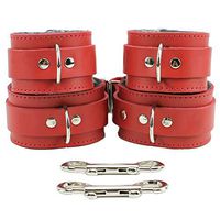 Aria Wrist and Ankle Cuffs Fur Combo Extremely Soft Handmade Leather (Red)