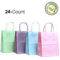Gift Expressions 24CT Medium Pastel Biodegradable, Food Safe Ink & Paper, Premium Quality Paper (Sturdy & Thicker), Kraft Bag with Colored Sturdy Handles (Medium, Pastel)