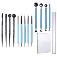 Polymer Clay Tools Set 15 pcs Clay Sculpting Pottery Tool, Ball Stylus Dotting Tools, Silicone Tips, Modeling Tools Pottery Tools, Acrylic Clay roller and Sheet for Modelling Sculpting Shaping (A)