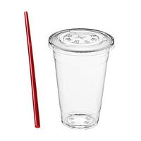 (100 Sets) 20 oz Clear Plastic Cups with Lids and FREE Straws, Disposable Crystal Clear PET Cups with Flat Straw Slot Lids for Cold Drinks, To Go Iced Coffee, Juice, Soda, Bubble Boba Tea, Smoothie