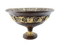 (D) Elegant Round Bowl on Base Decorated with Gold Leaves 14 x 9 Inches