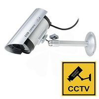 Gun Dummy Fake Surveillance Security CCTV Dome Camera Indoor Outdoor with one LED Light + Warning Security Alert Sticker AA Battery Powered by Uptell