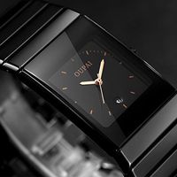 OUPAI Classic Squire Watch Black Ceramic Old Fashion Men's Watch (Gloden Fan)