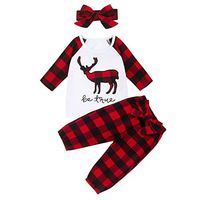 MINGLIFE 3Pcs Christmas Baby Girls Long Romper 1PC Hairband Outfit Clothes Set