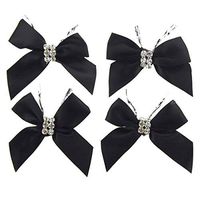 Homeford Pre-Tied Satin Bows with Rhinestone (Small, Black)