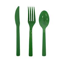 Party Essentials Hard Plastic Cutlery Combo Pack Available in 15 Colors, Kelly Green, 68 Place Settings