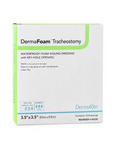 DermaFoam Tracheostomy Foam Dressing, 3-1/2 X 3-1/2 Inch Fenestrated Square Non-Adhesive Without Border Sterile, 45330 - Box of 10
