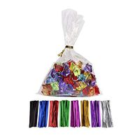 Laojbaba 200 pcs Cellophane Treat Bags Clear Candy Bags (6" x 9") with Twist Ties 5 Mix Colors, Candy Bread Chocolate Jelly Bags, Bakery Bags