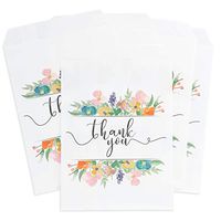 Juvale 100-Pack Floral Thank You Paper Party Favor Treat Bags for Cookies, Candy Buffet, 5 x 7.5 Inches