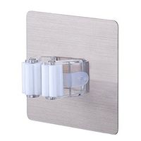 Broom Mop Holder, Wall Mount Mop Hanger Home Organizer & Tool Storage With Self Adhesive and Spring Clip for Bathroom and Kitchen (White-1 pack)