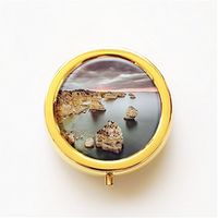 RhyNSky Rocks In The Sea Mini Portable Pocket Pill Box Case Holder for Purse, 3 Compartments, Gold, FG632