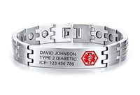 Free Engraving-Stainless Steel Magnetic Therapy Medical Alert ID Bracelets for Men