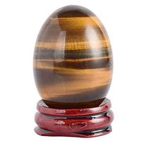 DingSheng Natural Quartz Crystal Egg Rose Quartz Yoni Egg Quartz Oval Healing Meditation Massage Tool Pelvic Kegel Exercise +Free Wood Stand & Pouch (Tiger Eye Stone)