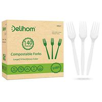 Delihom 100% Compostable Forks Large 7 Inch Biodegradable Cutlery Utensils 140 Pieces Disposable Utensils Eco Friendly for Party, Camping