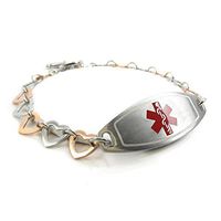 My Identity Doctor Custom Medical ID Bracelet with Free Engraving - 1cm Steel Rose Hearts - Red - Wrist Size 8.5 Inch