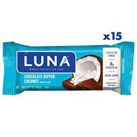 LUNA BAR - Gluten Free Bars - Chocolate Dipped Coconut Flavor - (1.69 Ounce Snack Bars, 15 Count)