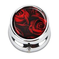 Luxcase Red Rose Standar Custom Round Silver Pill Box Pocket Medical Tablet Holder Decoration Box Wallet