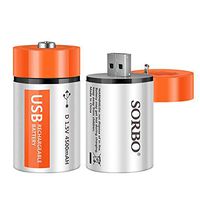 D Cell Batteries - USB Rechargeable Lithium D Batteries - 1.5V / 4500mAh (2-Pack) - Not NI-MH/NI-CD/Alkaline Batteries - ECO-Friendly & Recyclable - No Memory Effect