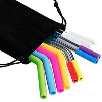 IHUIXINHE Silicone Straws and Stainless Steel Straws Set, Reusable Straws for 30oz 20oz Yeti Cup Rambler Mugs Fits RTIC Ozark Trail SIC, Set of 8 with 2 Brushes,1 Storage Pouch