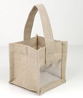 PoshNPretty Mini Rustic Wedding Favor Burlap Tote Bag with Clear Window - 6 Bags
