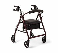 Medline Aluminum Rollator Walker with Seat, Folding Mobility Rolling Walker has 6 inch Wheels, Burgundy