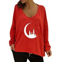 LIM&SHOP Women's Graphic Print Sweatshirt Long Sleeve Loose Pullover Shirt Casual Crop Sweater Plus Size Blouse Top Red