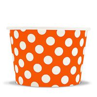 [50 Count] Orange Paper Ice Cream Cups - 8 oz Polka Dotty Dessert Bowls Perfect For Yummy Treats! Frozen Dessert Supplies