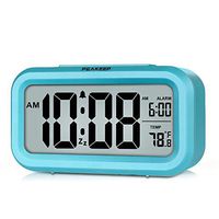 PEAKEEP Smart Night Light Digital Alarm Clock with Indoor Temperature, Battery Operated Desk Small Clock (Blue)