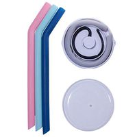 Alice In Awesomeland Flexible Reusable Silicone Drinking Straws - 10 Inches x 0.55 Inches Mixed Colors Bent Boba Straws - Includes Silicone Cleaning Brush and Carrying Case for Travel